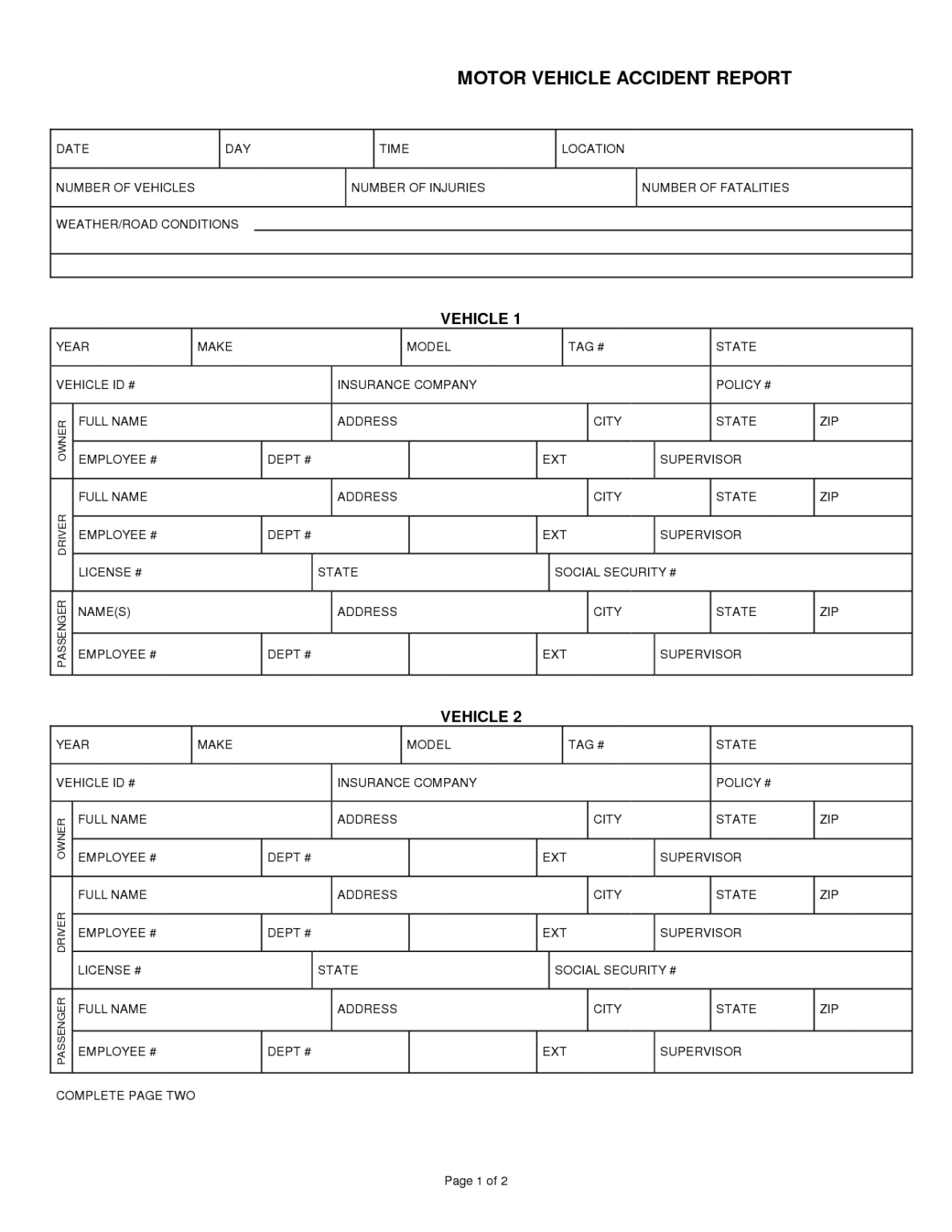 022 Vehicle Accident Report Form Template Doc Printable Pertaining To 