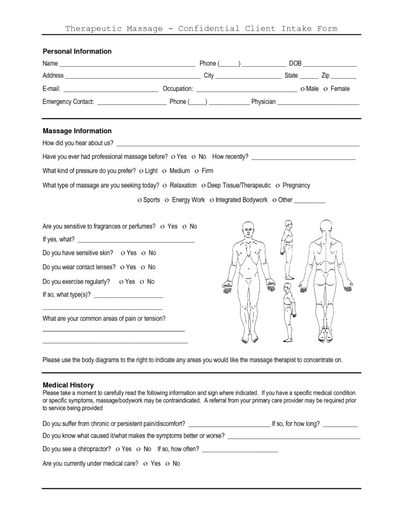 1 Page Massage Intake Form Client Salon Forms Welcome To Salon DG 