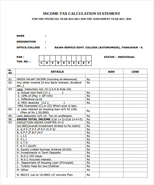 13 Sample Income Tax Calculators Sample Templates