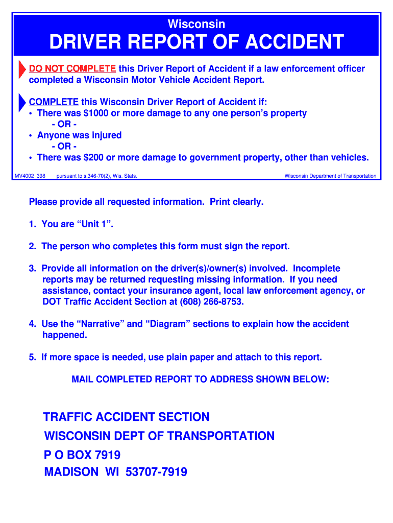 1998 Form WI DoT MV4002 Fill Online Printable Fillable Blank PdfFiller