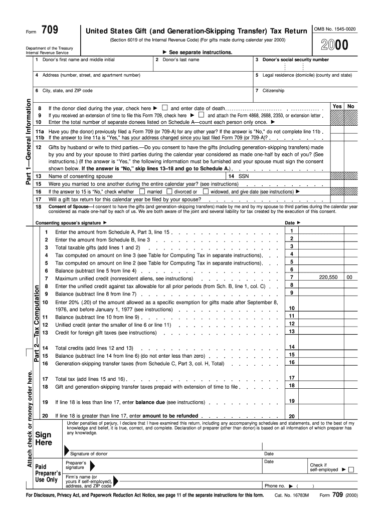 2000 Form IRS 709 Fill Online Printable Fillable Blank PDFfiller