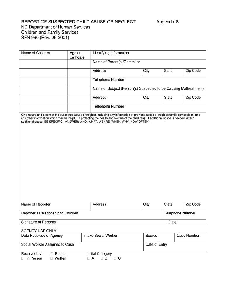 2001 Form ND SFN 960 Fill Online Printable Fillable Blank PdfFiller