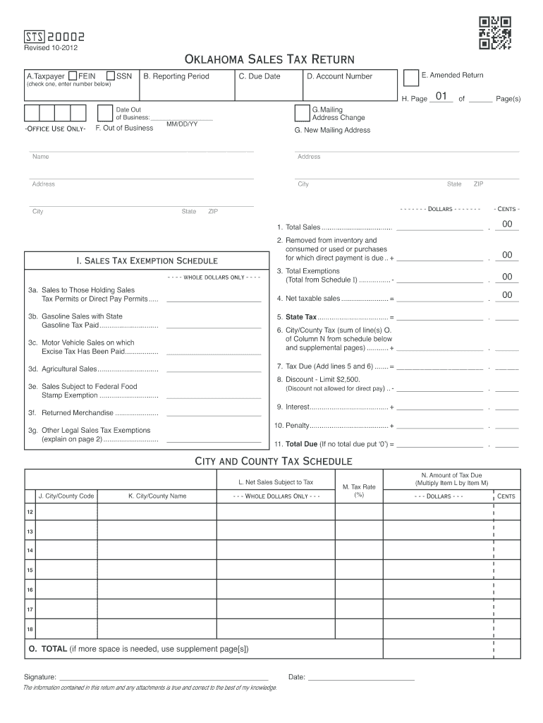 2012 Form OK OTC STS20002 Fill Online Printable Fillable Blank