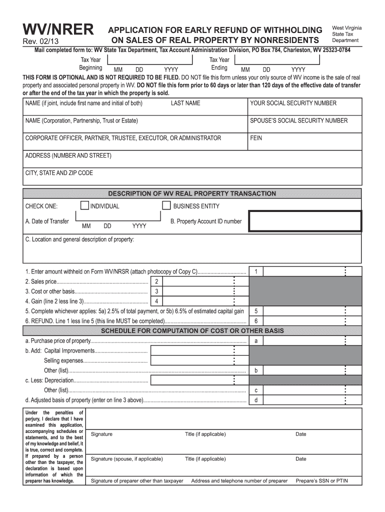 2013 2021 Form WV WV NRER Fill Online Printable Fillable Blank 