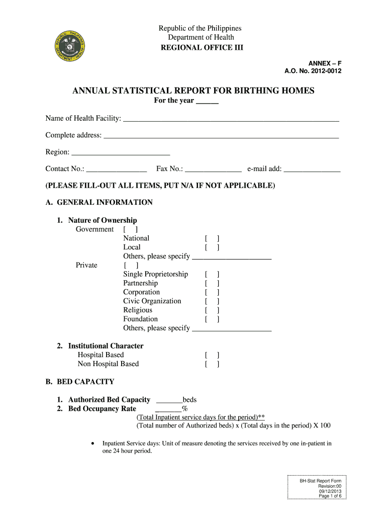 2013 Form PH BH Stat Report Fill Online Printable Fillable Blank