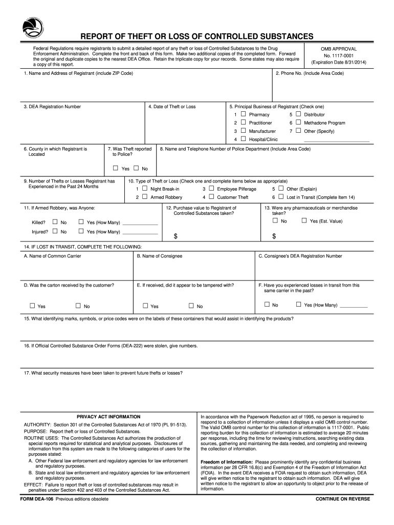 2014 2021 Form DoJ DEA 106 Fill Online Printable Fillable Blank 