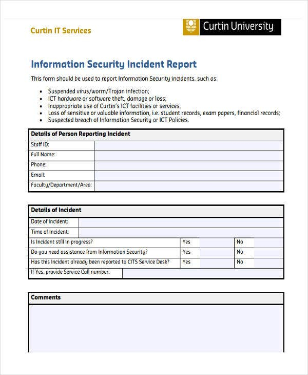 42 Free Incident Report Templates PDF Word Free Premium Templates
