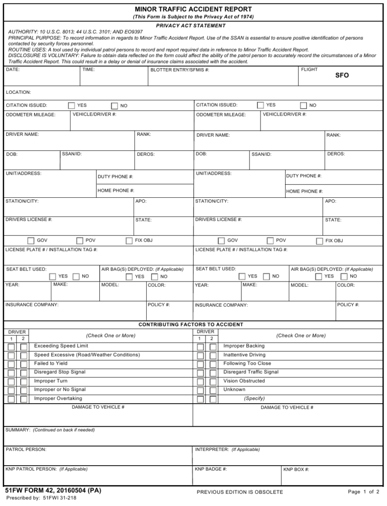 51 FW Form 42 Download Fillable PDF Or Fill Online Minor Traffic ...