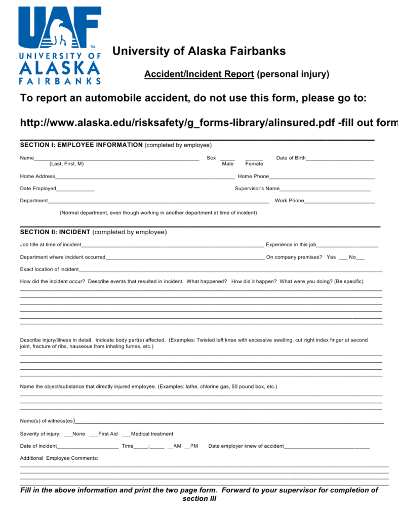 Accident Incident Report Form University Of Alaska Fairbanks Download 