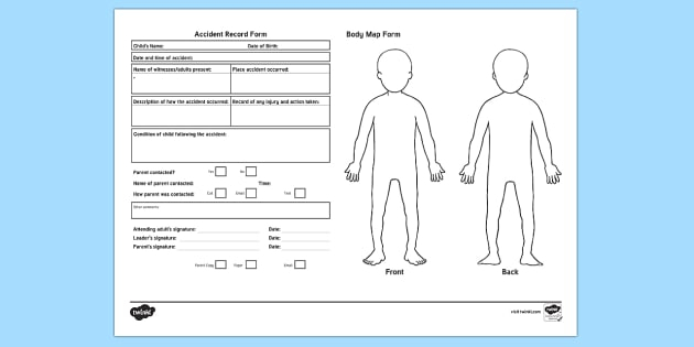 Accident Record Form With Body Map Template