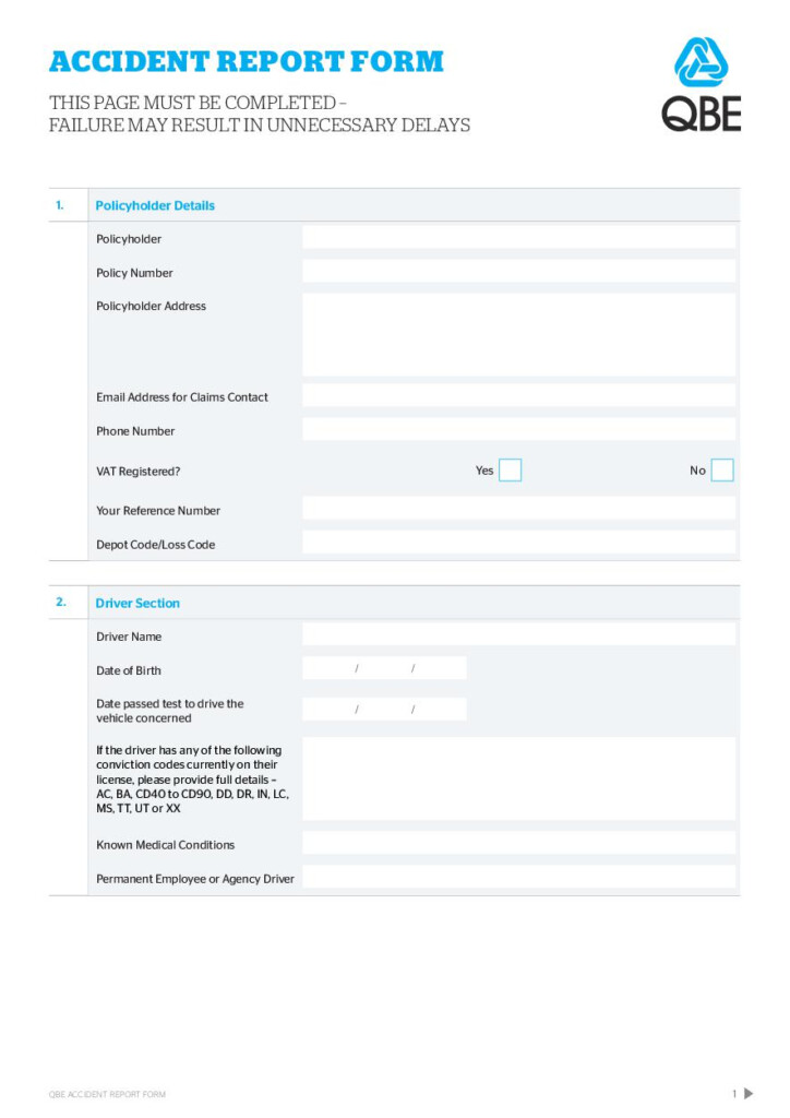 Accident Report Form QBE European Operations