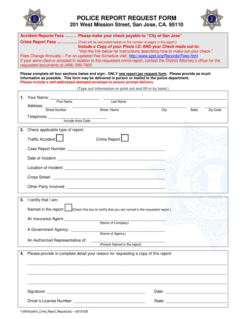 Accident Reports Fees POLICE REPORT REQUEST FORM pdf Easy To 