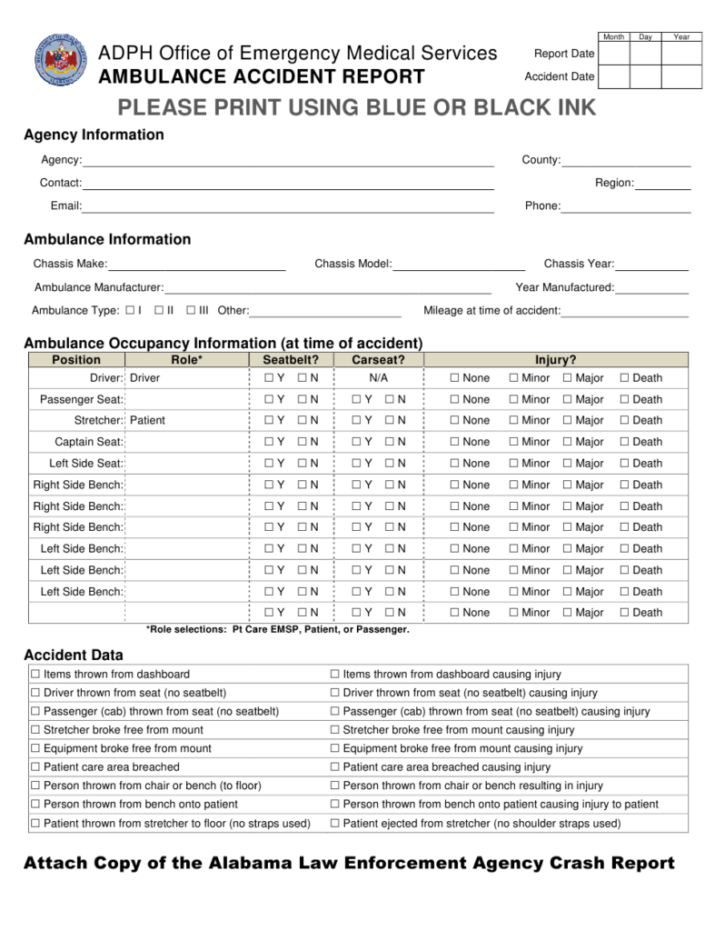 Alabama Ambulance Accident Report Form Download Printable PDF 