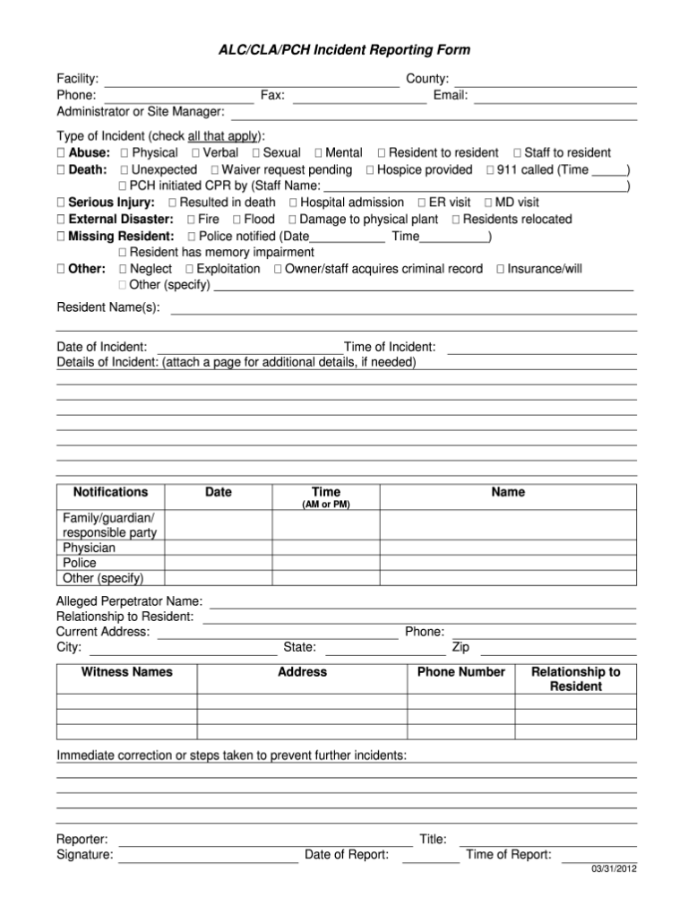 Alc Cla Pch Incident Reporting Form Fill Out And Sign Printable Pdf 