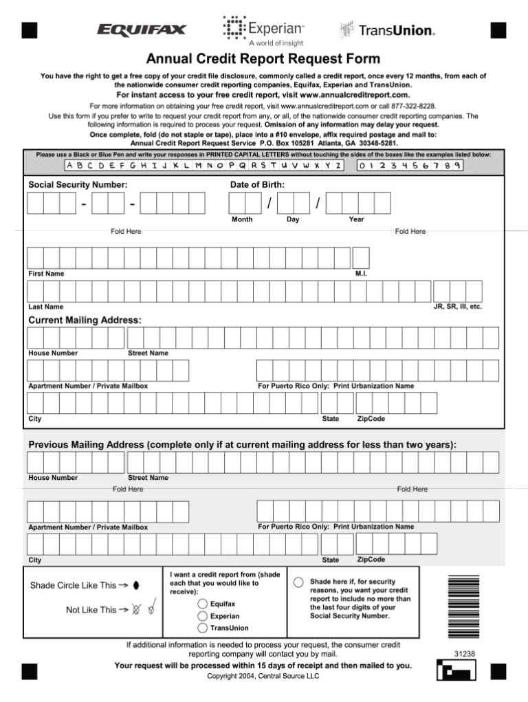 Annual Credit Report Request Form 2020 2021 Fill And Sign Printable 3404