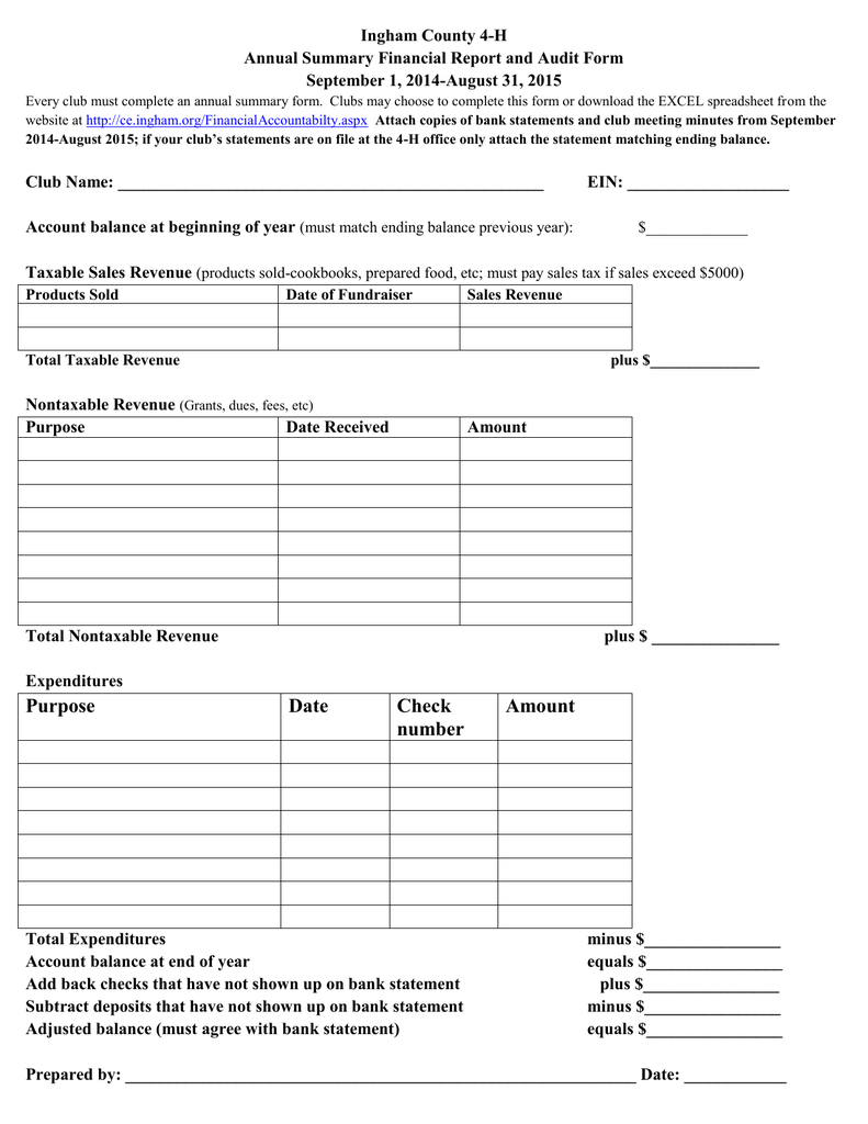 Annual Financial Report Audit Form