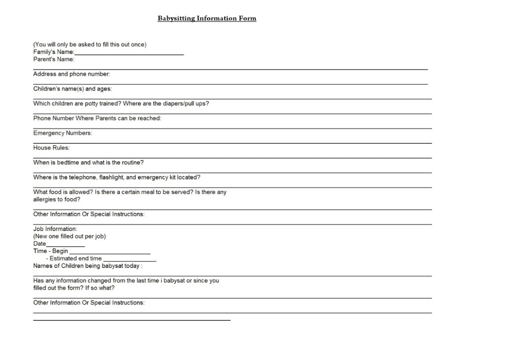 Babysitting Form Template Template Sample