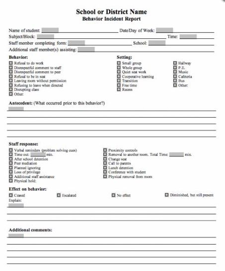 BEHAVIOR INCIDENT REPORT This Form Streamlines The Reporting Of