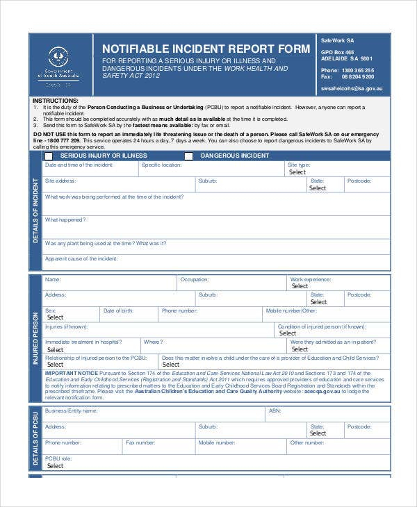 Blank Incident Report Template 18 Free PDF Word Docs Format