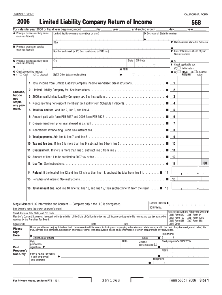 CA FTB 568 2006 Fill Out Tax Template Online US Legal Forms