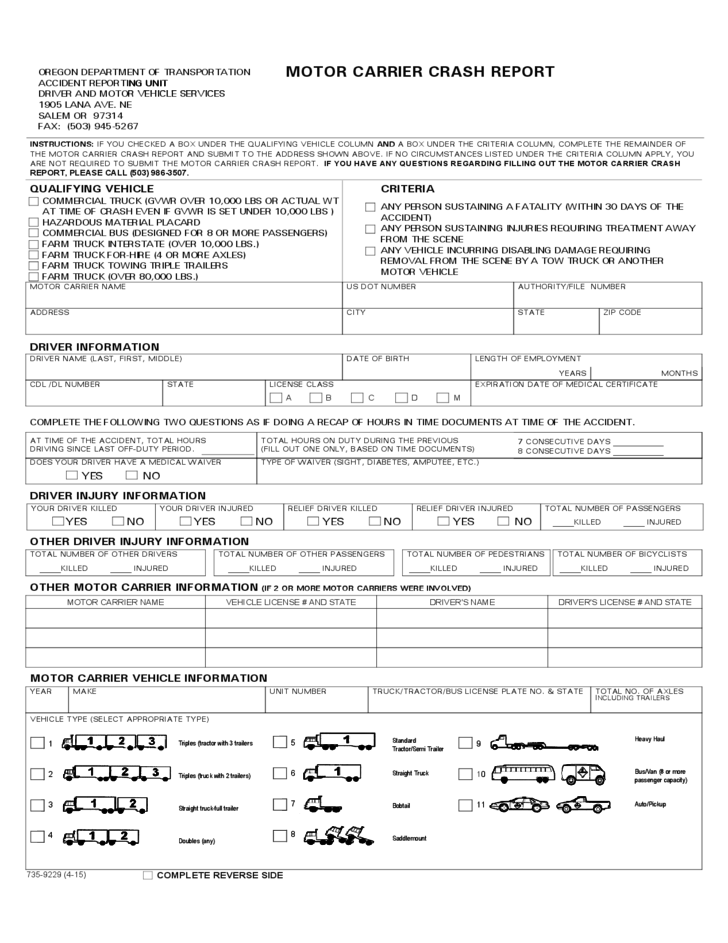 Car Accident Report Form Oregon Free Download