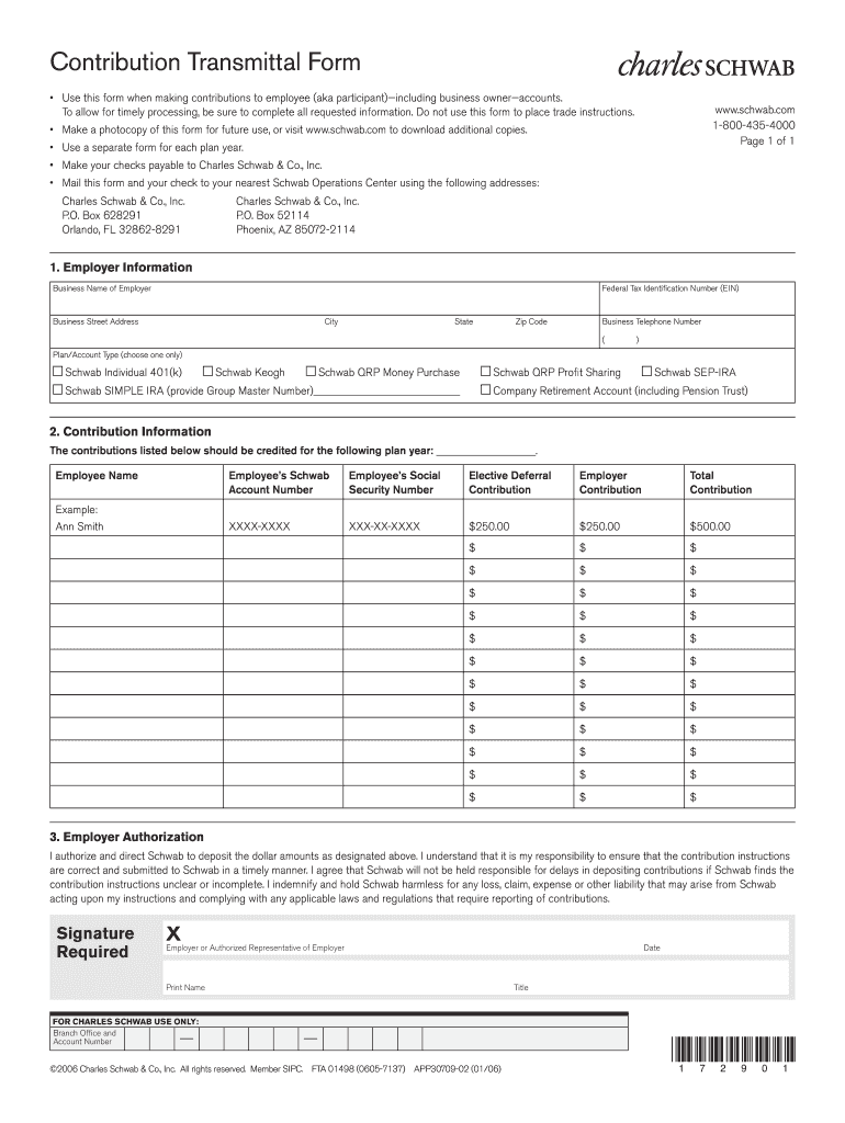 Charles Schwab Simple Ira Contribution Transmittal Form Fill Online 