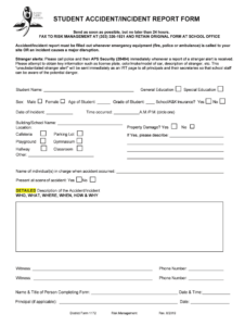 CO Aurora Public Schools Student Accident Incident Report Form 2019