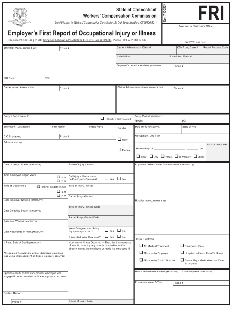 First Report Of Injury Form Ct ReportForm