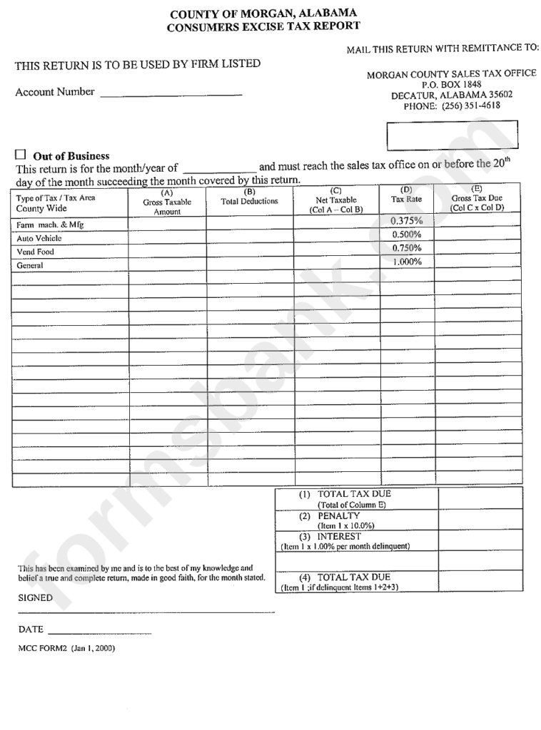 Consumers Excise Tax Report Form County Of Morgan Printable Pdf Download