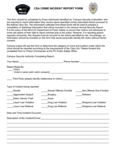 CSA Crime Incident Report Form