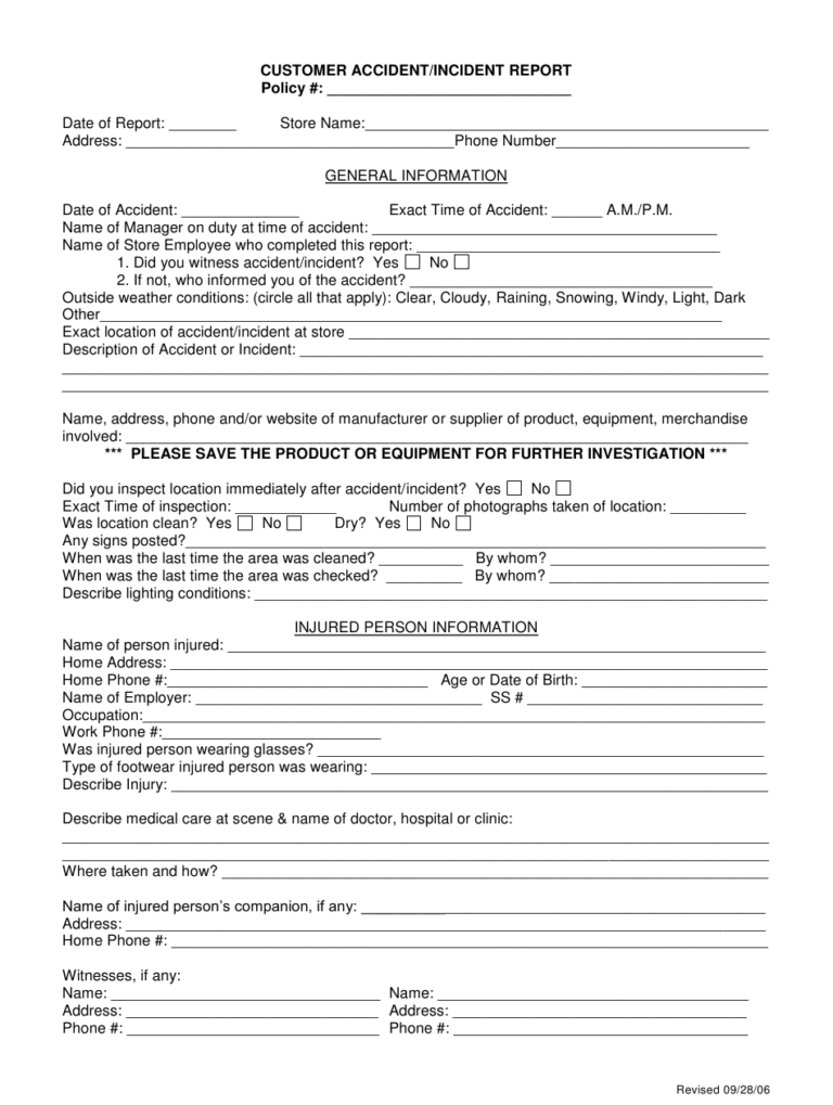 Customer Accident Incident Report Form Download Printable PDF ...