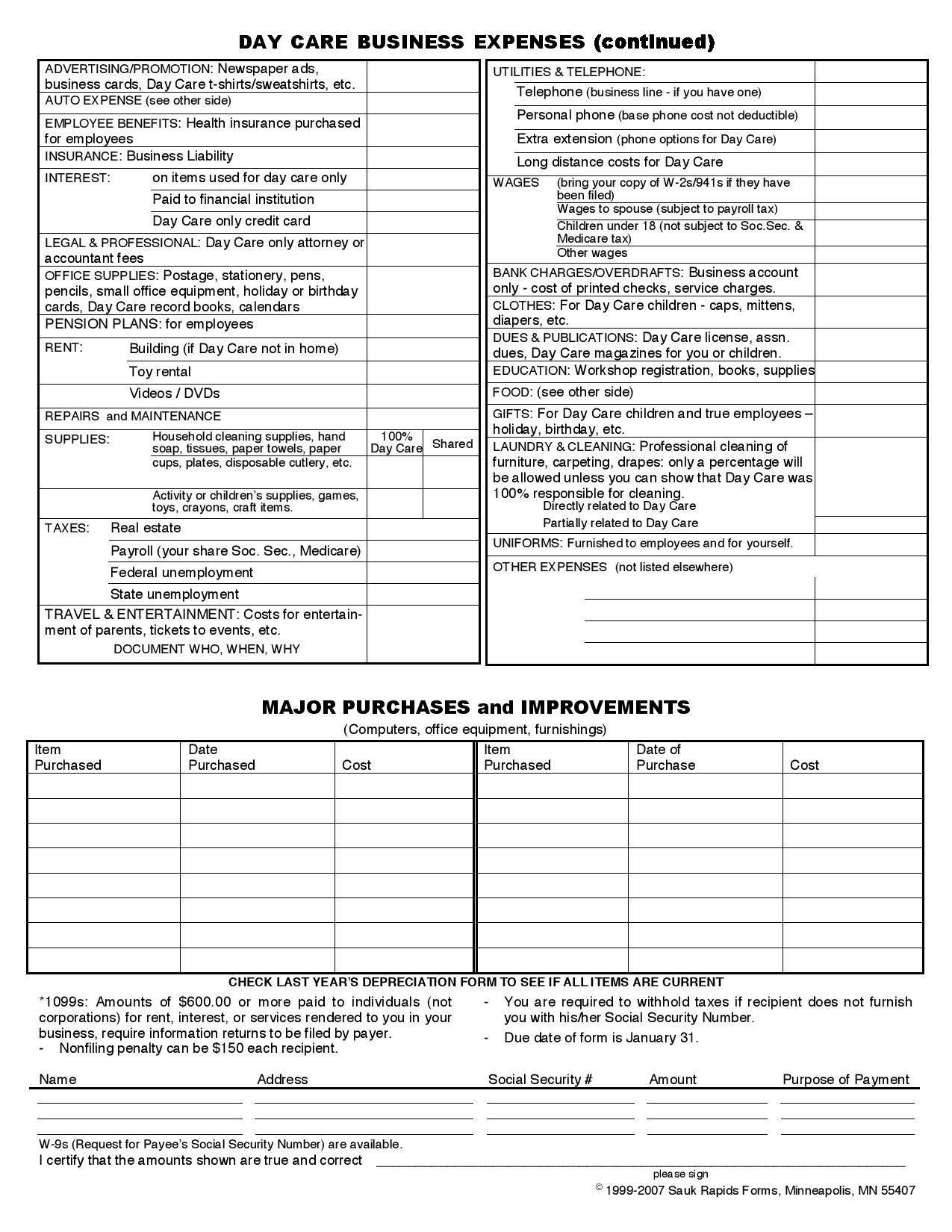 Daycare Business Income And Expense Sheet To File Your Daycare Business 