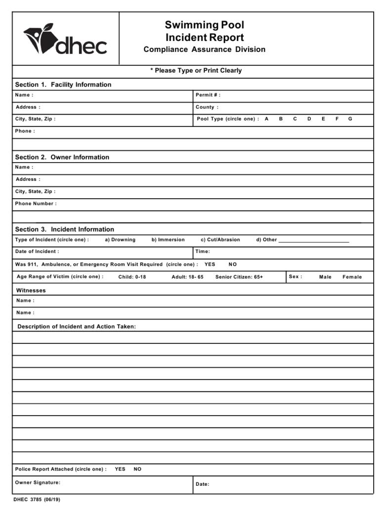 DHEC Form 3785 Download Fillable PDF Or Fill Online Swimming Pool 