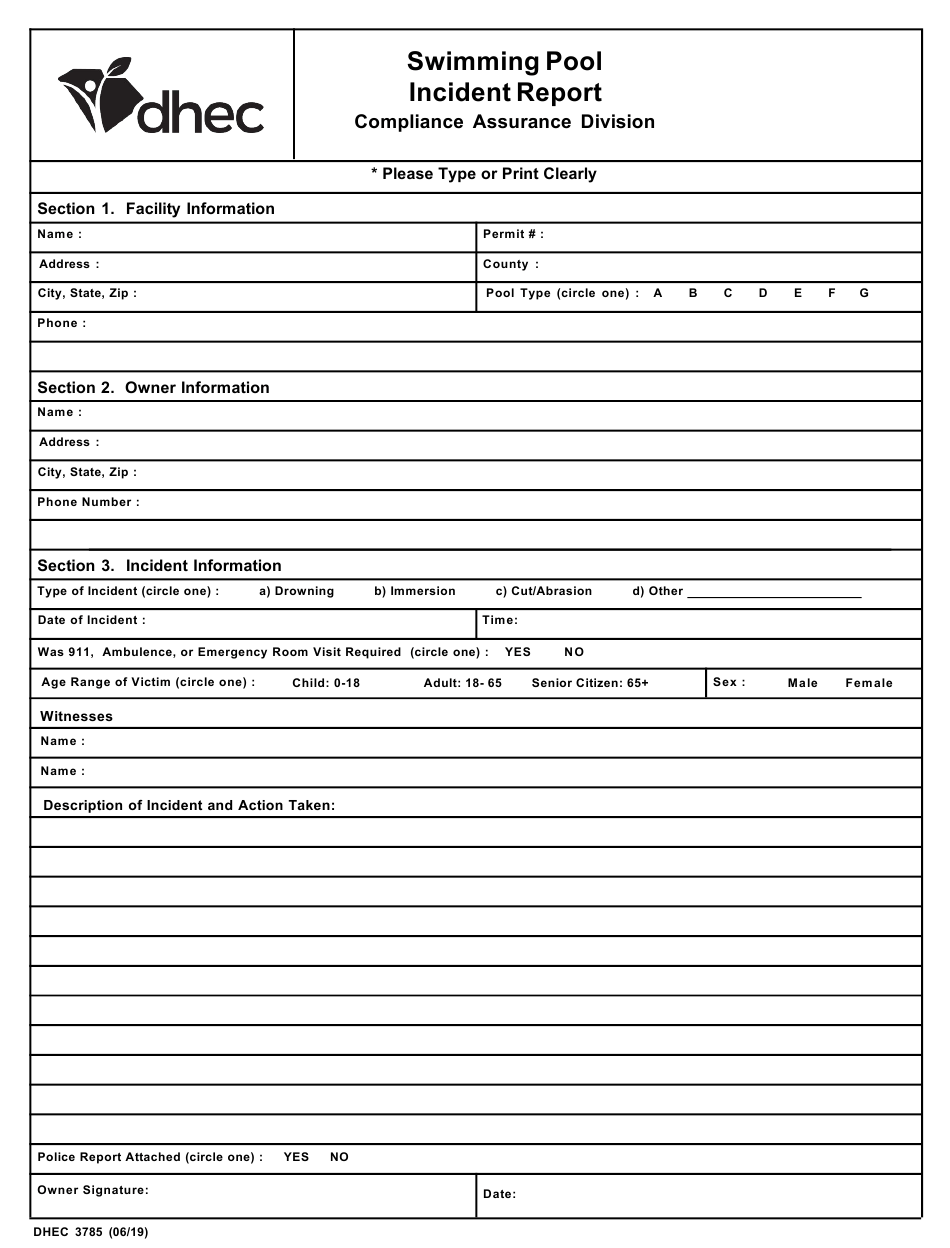 DHEC Form 3785 Download Fillable PDF Or Fill Online Swimming Pool