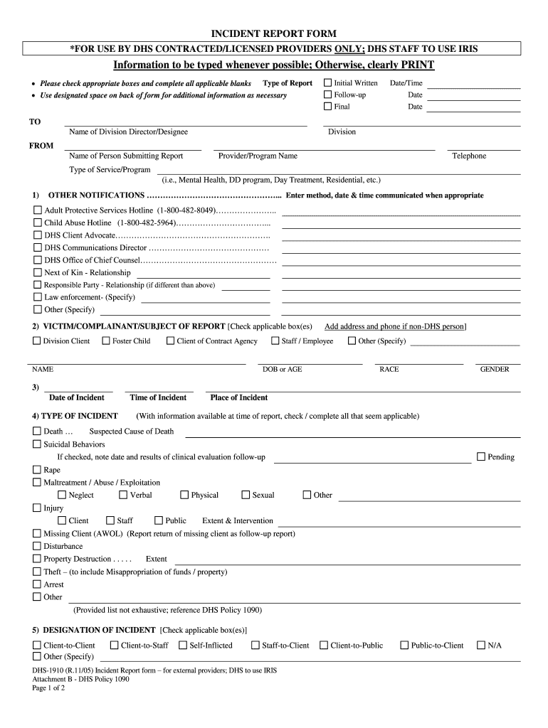 Dhs Incident Report Fill Out And Sign Printable PDF Template SignNow