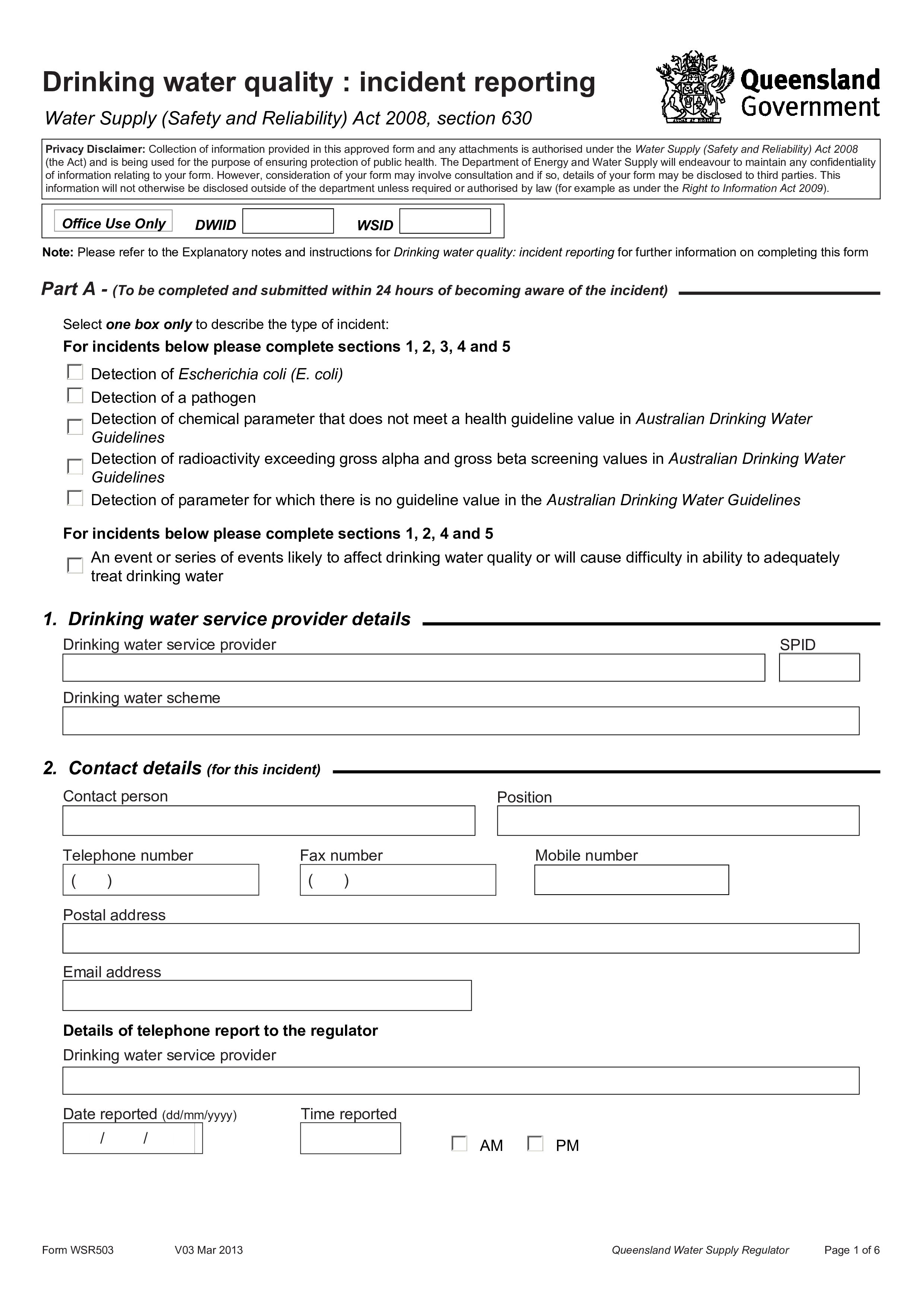 Drinking Water Quality Incident Report Templates At 