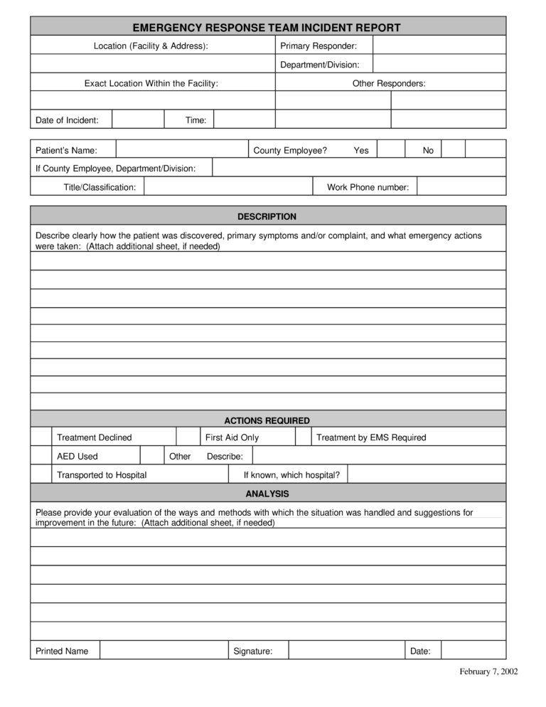 Emergency Incident Report Form - ReportForm.net