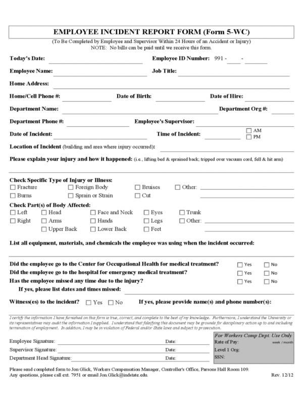 Employee Accident Report Incident Report Form Incident Report 