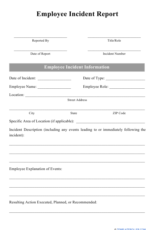 Employee Incident Report Form Download Printable PDF Templateroller ...