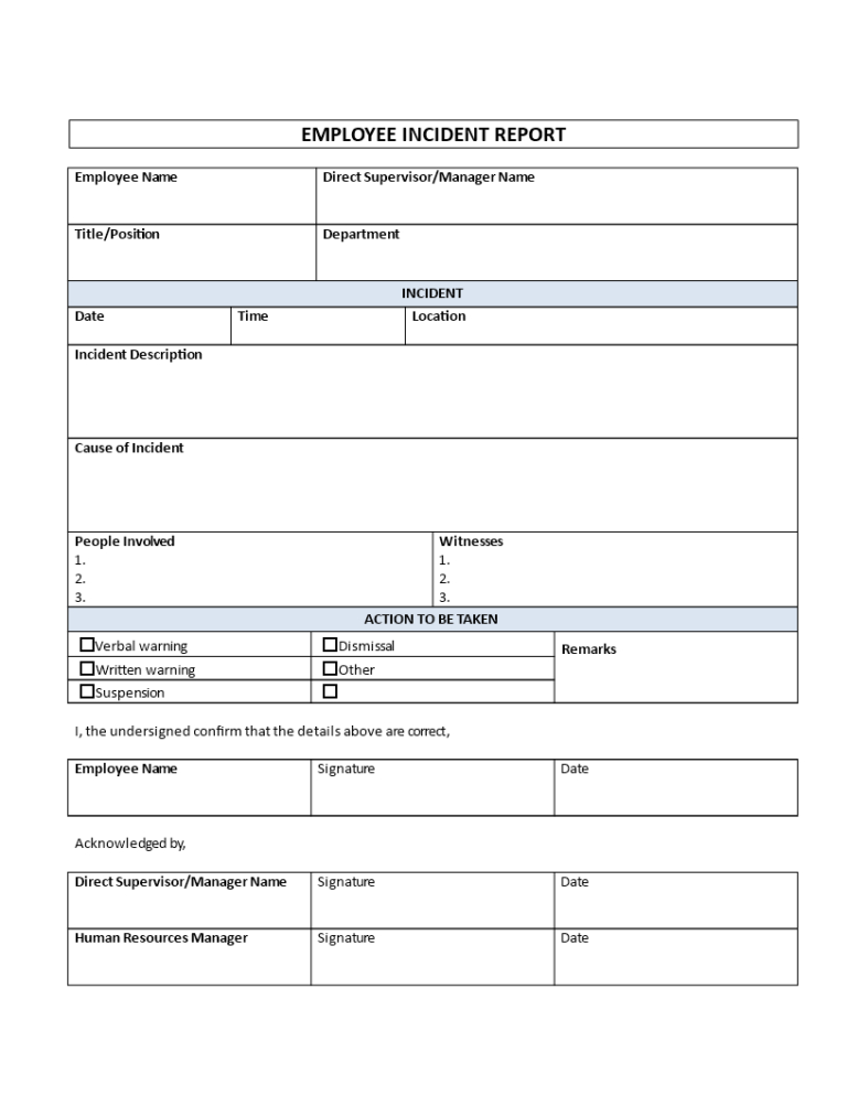 Employee Incident Report Is Your Company In Need For An With Incident 