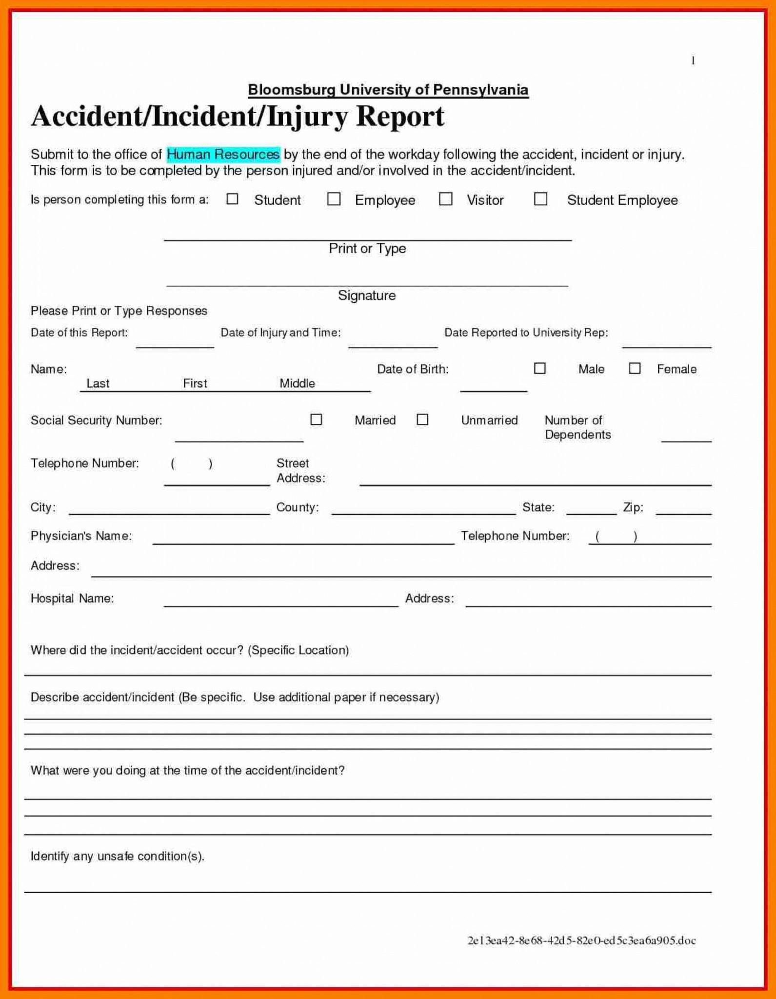 Employee Incident Report Sample Glendale Community