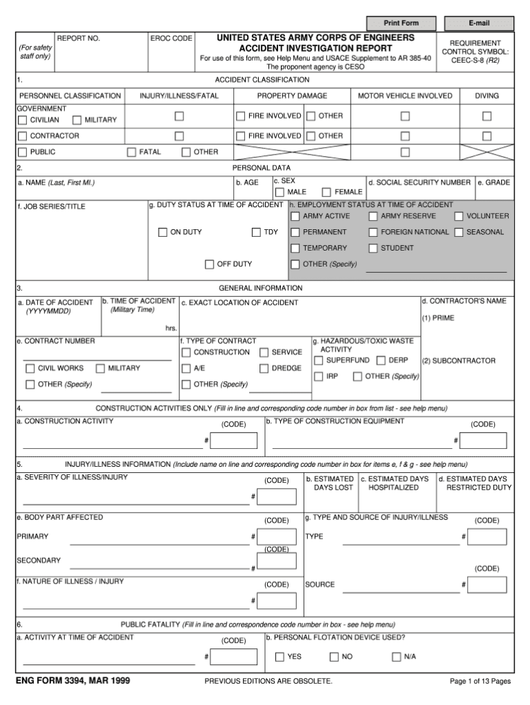 Usace Accident Report Form 3394 - ReportForm.net