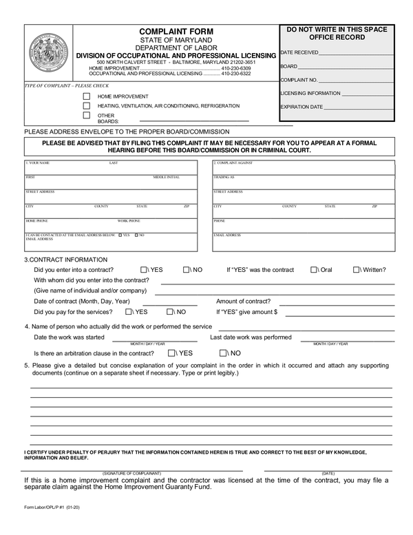 Fill Free Fillable Forms State Of Maryland