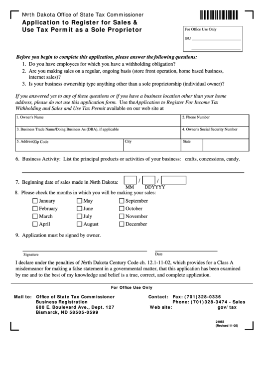 Fillable 21955 Application To Register For Sales Use Tax Permit As 