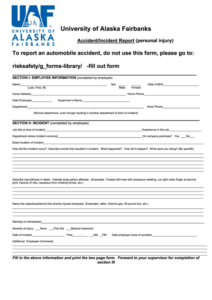 Fillable Accident incident Report Form University Of Alaska Fairbanks