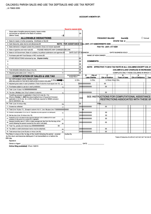Fillable Form 122015 Sales And Use Tax Report Printable Pdf Download
