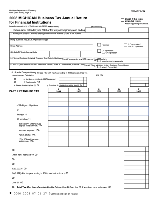Fillable Form 4590 2008 Michigan Business Tax Annual Return For 