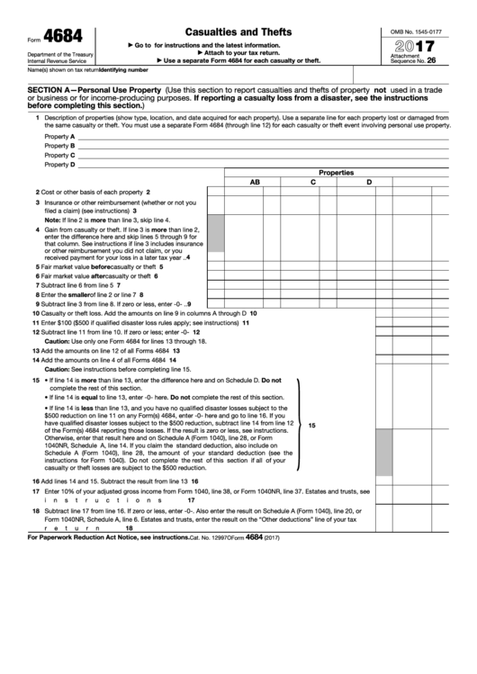Fillable Form 4684 Casualties And Thefts 2017 Printable Pdf Download
