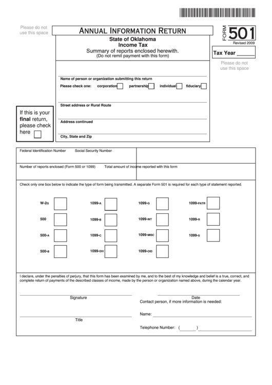 Fillable Form 501 Annual Information Return State Of Oklahoma 