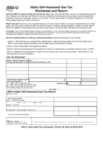 Fillable Form 850 U Idaho Self Assessed Use Tax Worksheet And Return